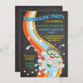 Chalkboard Waterslide Pool Party Einladung (Vorne/Hinten)