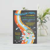 Chalkboard Waterslide Pool Party Einladung (Stehend Vorderseite)