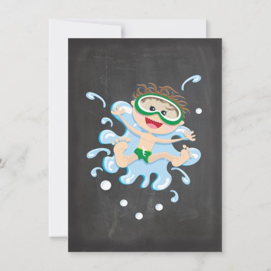 Chalkboard Waterslide Pool Party Einladung (Rückseite)