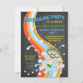 Chalkboard Waterslide Pool Party Einladung (Vorderseite)