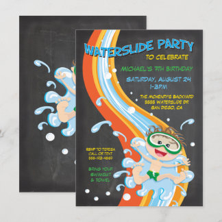 Chalkboard Waterslide Pool Party Einladung
