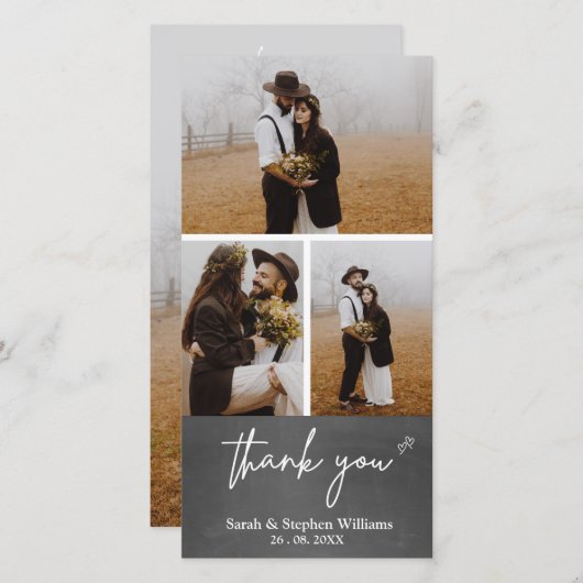 Chalkboard Wedding 3 Foto Danke Foto-Karte (Vorne/Hinten)