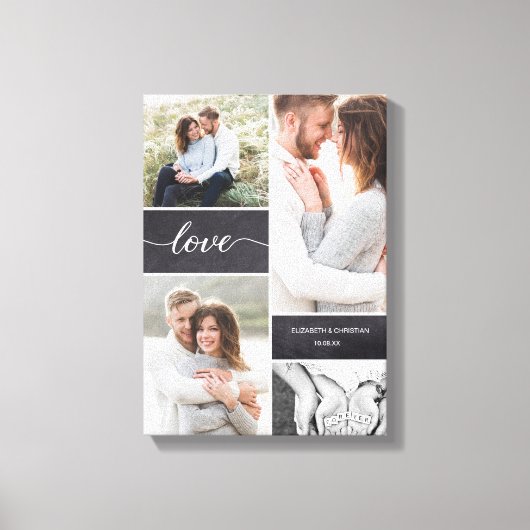 Chalkboard Wedding Foto Collage Liebe Skript Leinwanddruck (Vorderseite)