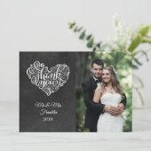 Chalkboard Wedding Foto Elegantes Skript Vielen Da Dankeskarte (Stehend Vorderseite)