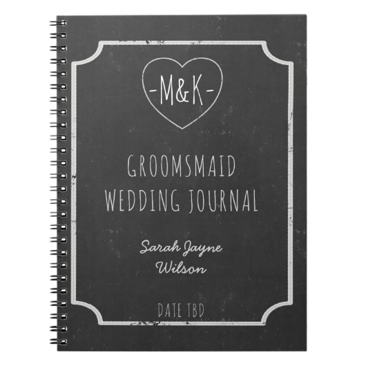 Chalkboard Wedding Journal Brautparty Notebook Notizblock (Vorderseite)