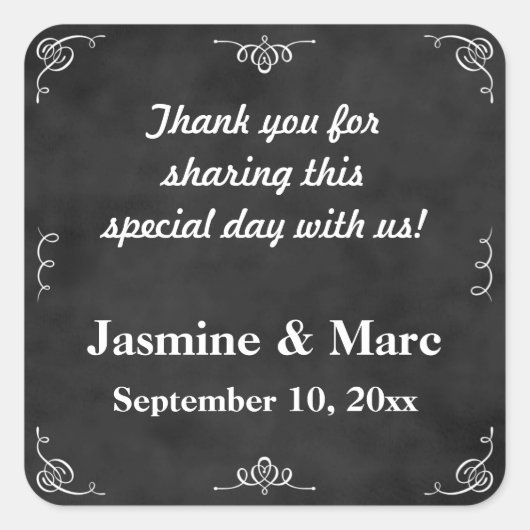 Chalkboard Wedding oder Brautparty Gefälligkeitsau Quadratischer Aufkleber (Vorderseite)