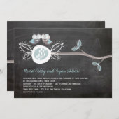 Chalkboard Wedding Owls Woodland Rustikale Einladu Einladung (Vorne/Hinten)