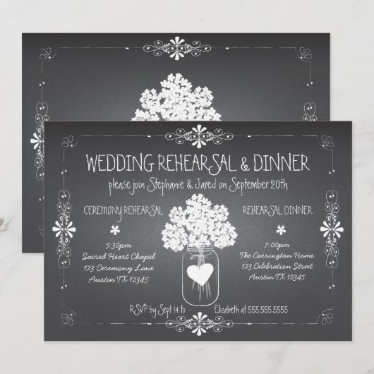Chalkboard Wedding Probe & Dinner Mason Jar Einladung (Vorne/Hinten)
