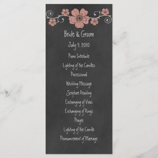 Chalkboard Wedding Program Card für Wild Peach Ros Programm (Rückseite)