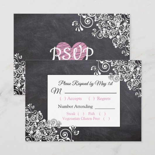 Chalkboard Wedding RSVP Karte (Vorne/Hinten)