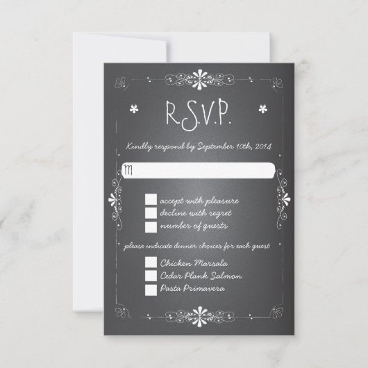 Chalkboard Wedding RSVP Response Card w Dinner Karte (Vorderseite)