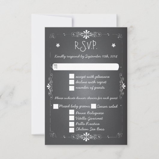 Chalkboard Wedding RSVP Response Card w Dinner Karte (Vorderseite)
