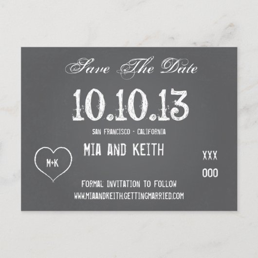 Chalkboard Wedding Save the Date Postcard Ankündigungspostkarte (Vorderseite)