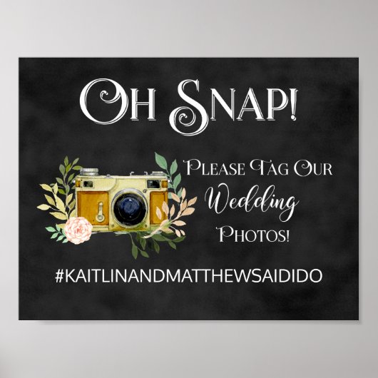 Chalkboard Wedding Sign Fotos Hashtag Poster (Vorne)