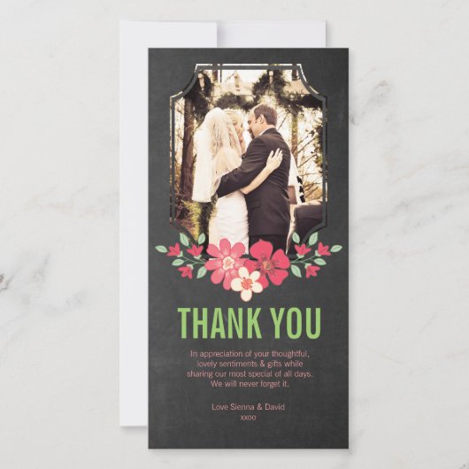 Chalkboard Wedding Vielen Dank Blume Foto Card Dankeskarte (Vorderseite)