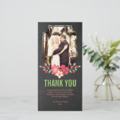 Chalkboard Wedding Vielen Dank Blume Foto Card Dankeskarte (Stehend Vorderseite)