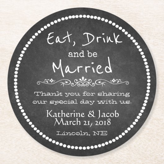 Chalkboard Wedding Vielen Dank für Ihr Interesse P Runder Pappuntersetzer (Vorderseite)