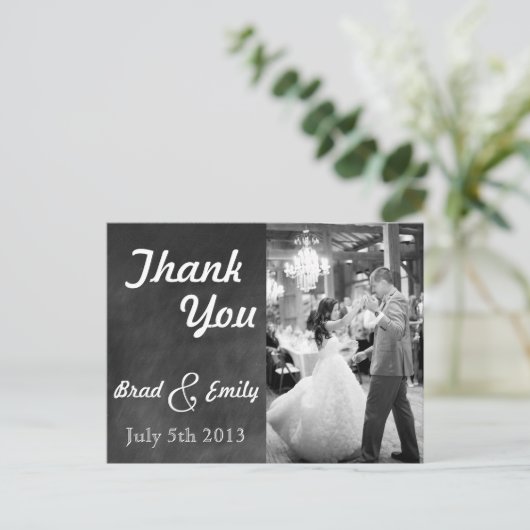 Chalkboard Wedding Vielen Dank Postkarte (Stehend Vorderseite)