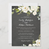 Chalkboard White Champagne Floral Wedding Einladung (Vorderseite)