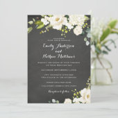 Chalkboard White Champagne Floral Wedding Einladung (Stehend Vorderseite)
