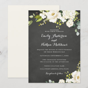 Chalkboard White Champagne Floral Wedding Einladung