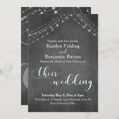 Chalkboard White Light Strings Calligraphy Wedding Einladung (Vorne/Hinten)