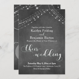 Chalkboard White Light Strings Calligraphy Wedding Einladung