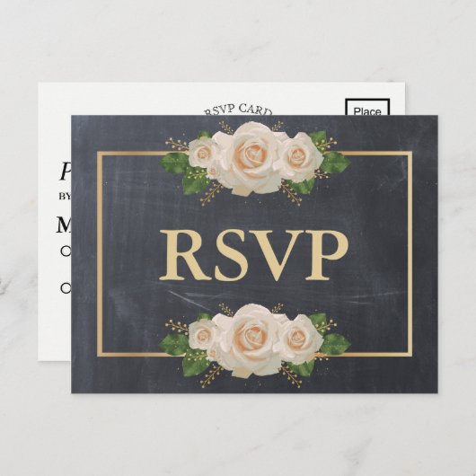 Chalkboard White Rose Golden Frame UAWG Male Einladungspostkarte (Vorne/Hinten)