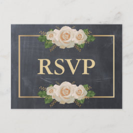 Chalkboard White Rose Golden Frame UAWG Male Einladungspostkarte