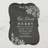 Chalkboard White Snowflake Weihnachts-Party laden Einladung (Vorne/Hinten)