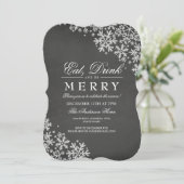 Chalkboard White Snowflake Weihnachts-Party laden Einladung (Stehend Vorderseite)