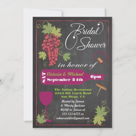 Chalkboard Wine Bridal Dusche Einladungen (Vorderseite)