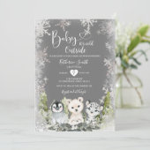Chalkboard Winter Arctics Baby Showflakes Einladung (Stehend Vorderseite)