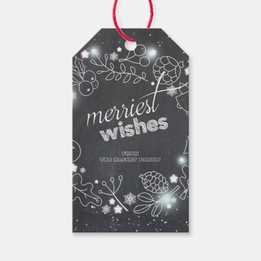 Chalkboard Winter Botanischer Weihnachtsurlaub Geschenkanhänger (Vorderseite)