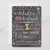 Chalkboard Winter ONE-derland Erster Geburtstag Einladung (Vorderseite)