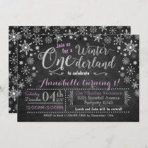 Chalkboard Winter ONEderland Einladung zum Geburts
