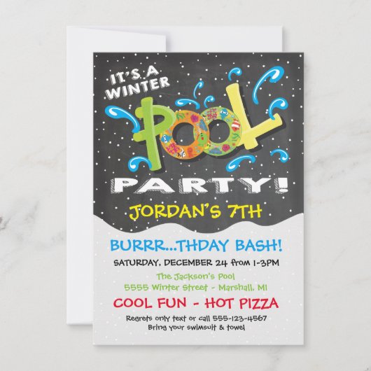 Chalkboard Winter Pool Party Einladung (Vorderseite)