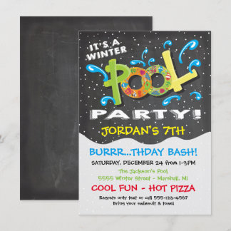 Chalkboard Winter Pool Party Einladung