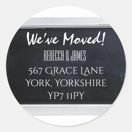 Chalkboard wir übertragen Adresse Ankündigung Runder Aufkleber (Vorderseite)