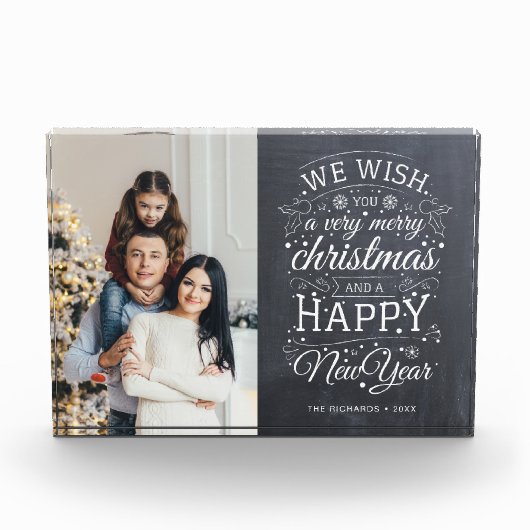 Chalkboard Wir wünschen frohe Weihnachten Foto Url (Vorderseite)