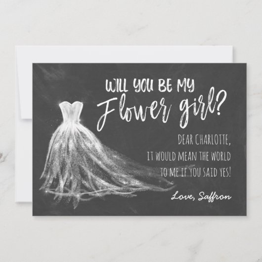 Chalkboard wirst du mein Blumenmädchen sein Einladung (Vorderseite)
