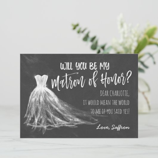 Chalkboard wirst du meine Ehrenmatrone sein Einladung (Stehend Vorderseite)
