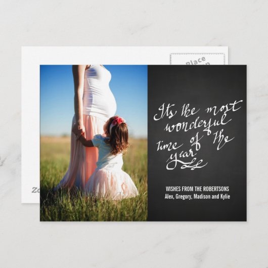 Chalkboard Wonderful Time of the Year Script Foto Postkarte (Vorne/Hinten)