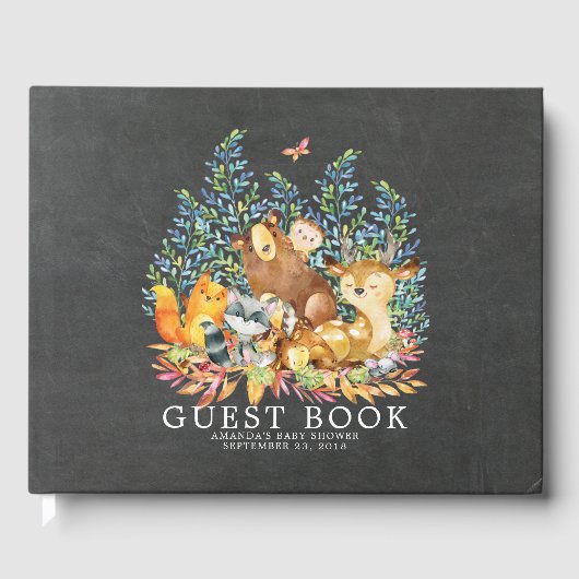 Chalkboard Woodland Baby Showbook Gästebuch (Vorderseite)