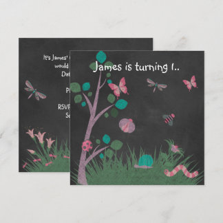 CHALKBOARD WOODLAND BUG BUTTERFLIES GEBURTSTAG EINLADUNG
