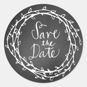 Chalkboard Wreath Wedding Save the Date Sticker