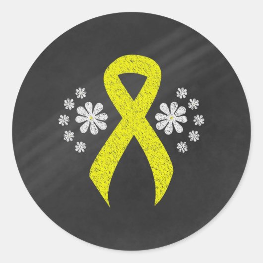 Chalkboard Yellow Awareness Ribbon Runder Aufkleber (Vorderseite)