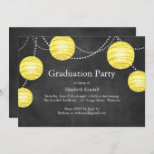 Chalkboard & Yellow Lanterns Abschluss Einladung (Vorne/Hinten)