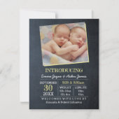 Chalkboard Yellow Twins Foto Geburtsankündigung Ankündigung (Vorderseite)