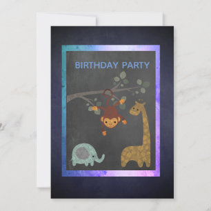 Chalkboard Zootiere Blauer Geburtstagsparty Einladung